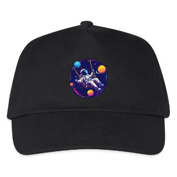 Astronaut mit Schaukel im Weltall - Kinder Basecap - Schwarz - Vorne