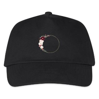 Burgund, Weiß, Rosa, Blumekranz, personalisierbar - Kinder Basecap - Schwarz - Vorne