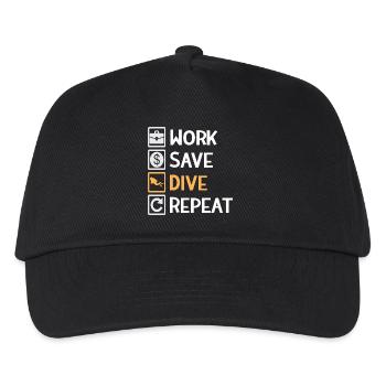 Work, Save, Dive, Repeat – Dive Life - Kinder Basecap - Schwarz - Vorne