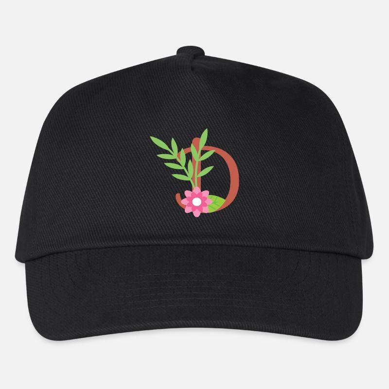 Elegant letter 'D' with flowers - Kids’ Baseball Cap - black