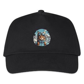 Katze Cartoon in Bergen Cool - Kinder Basecap - Schwarz - Vorne