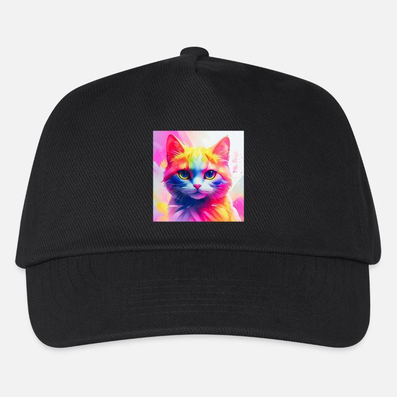 Lebendiges Regenbogenkatzen-Kunstwerk - Kinder Basecap - Schwarz