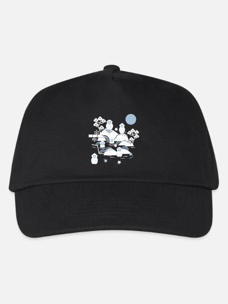 Chilling monkeys in a hot spring l white blue navy - Kids’ Baseball Cap - black
