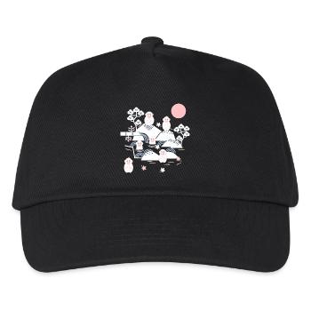 Chilling monkeys in a hot spring l white pink blue - Kids’ Baseball Cap - black - Front