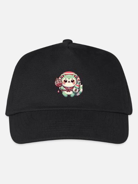 Skurriles Tanuki Laternendesign - Kinder Basecap - Schwarz