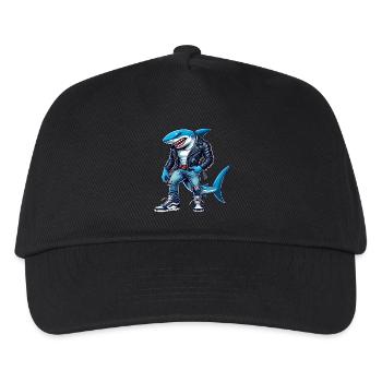 Cooler Hai im Lederjacken-Design - Kinder Basecap - Schwarz - Vorne