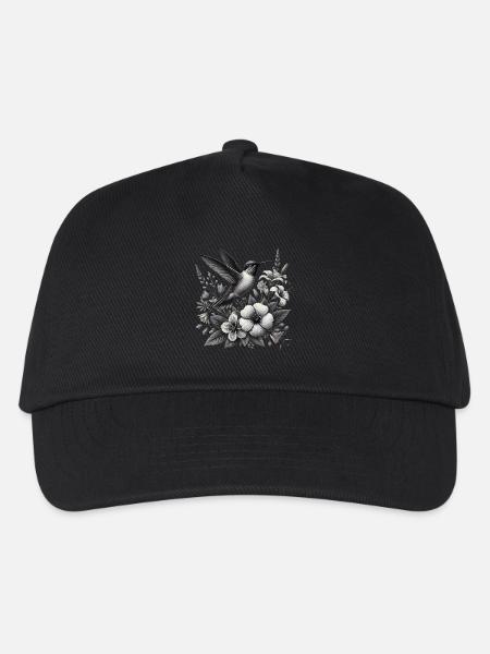 Hummingbird with Elegant Florals - Kids’ Baseball Cap - black