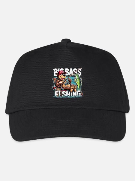 Angeln großer Barsch Fischen Bär Angler Geschenk - Kinder Basecap - Schwarz