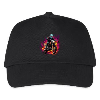 Motocross Dirt Bike Flamme - Kinder Basecap - Schwarz - Vorne