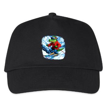 Krokodil Skifahrer - Kinder Basecap - Schwarz - Vorne