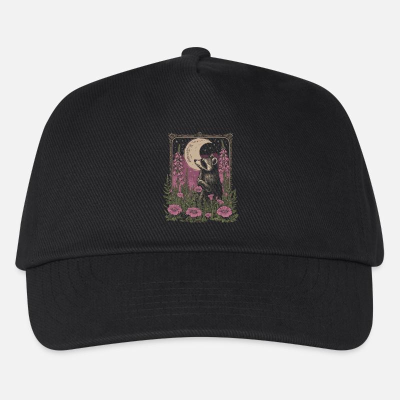 Waschbär Blumen Mond Vintage Cottagecore - Kinder Basecap - Schwarz