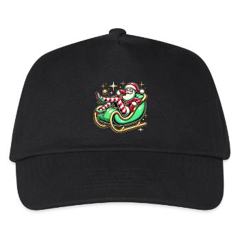 Frecher Weihnachtsmann, der sich auf dem Schlitten räkelt - Kinder Basecap - Schwarz - Vorne