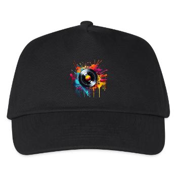 Vinyl Platte Retro Vintage 80er 90er Geschenk - Kinder Basecap - Schwarz - Vorne