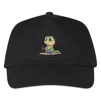 Baby-Eidechse mit Handy - Kinder Basecap - Schwarz - Vorne