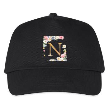 N Monogramme, Floral, Personnalisable - Casquette de baseball Enfant - noir - Devant