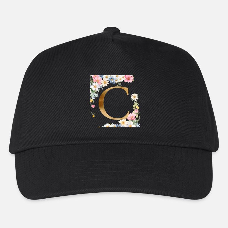 C Monogram, Floral, Customizable - Kids’ Baseball Cap - black