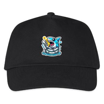 Lustiger Haibiss-Cartoon Sticker - Kinder Basecap - Schwarz - Vorne