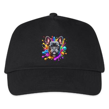 Französische Bulldogge mit bunten Farbklecksen - Kinder Basecap - Schwarz - Vorne