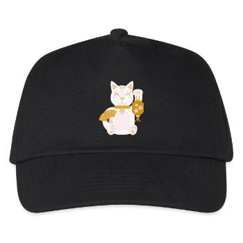 Maneki Neko L Glückskatze mit Fächer und Laterne - Kinder Basecap - Schwarz - Vorne