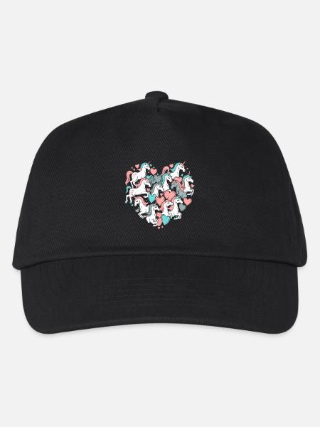 Einhorn Einhörner Herz Herzform Liebe Bunt Süß - Kinder Basecap - Schwarz