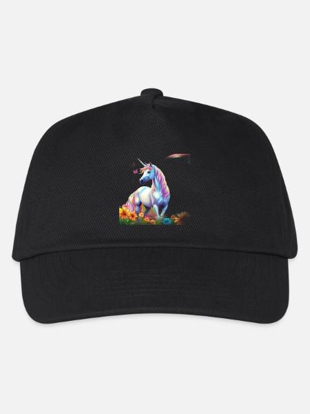 Himmlisches Einhorn im Blumenfeld mit Schmetterlin - Kinder Basecap - Schwarz