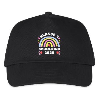 Schulkind 2025 - Regenbogen mit Stift - Klasse 1 - Kinder Basecap - Schwarz - Vorne