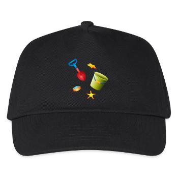Colorful shovel and bucket with molds on the beach - Kids’ Baseball Cap - black - Front