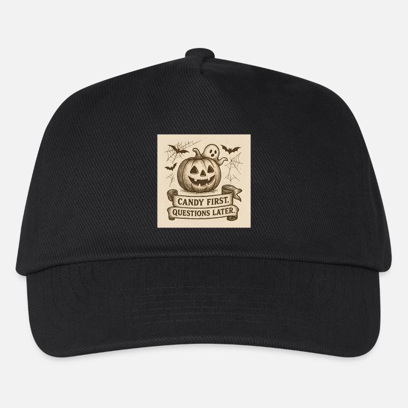 Halloween Kürbis mit Geist und Banner - Kinder Basecap - Schwarz