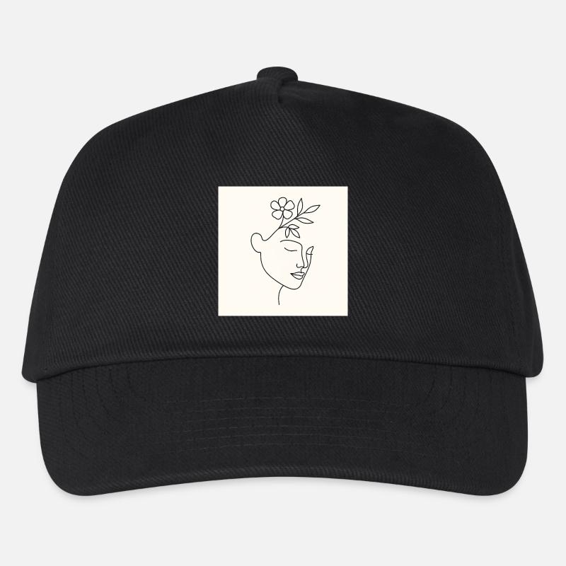 Floral Serenity – Minimalistisches Line Art Portrait - Kinder Basecap - Schwarz