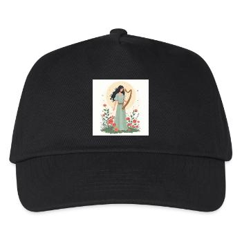 Göttin der Musik mit floraler Harfe - Kinder Basecap - Schwarz - Vorne