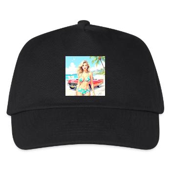 Frau am Strand mit Oldtimer - Kinder Basecap - Schwarz - Vorne