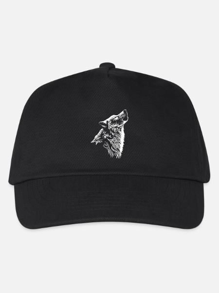 Wolf Tribal Wolfskopf Tattoo - Kinder Basecap - Schwarz