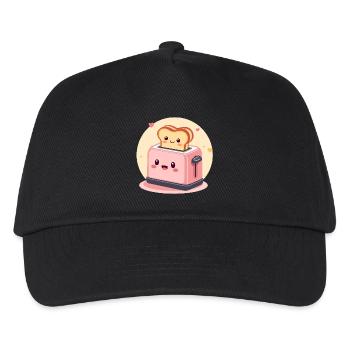 Kawaii Cheerful Toaster with Toast and Hearts - Kids’ Baseball Cap - black - Front
