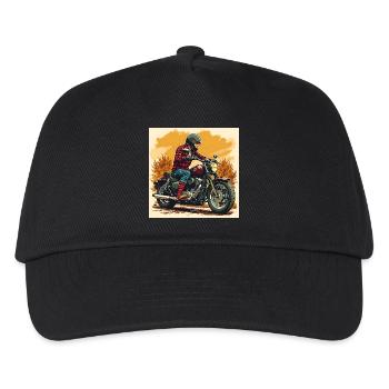 Plaid Socks + Biker Illustration - Kids’ Baseball Cap - black - Front