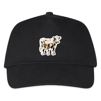 Kuh mit Kalb – Zeitlose Bauernhof-Illustration - Kinder Basecap - Schwarz - Vorne