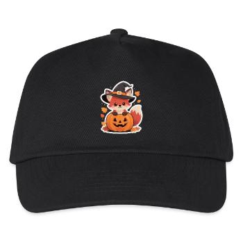 Süßer Halloween Fuchs Im Kürbis Mit Hexenhut  - Kinder Basecap - Schwarz - Vorne