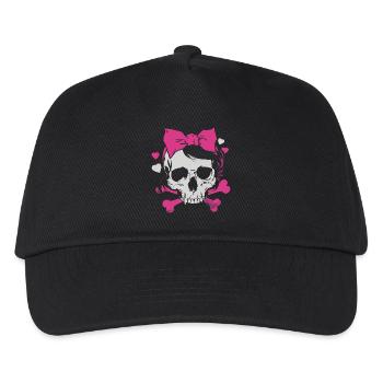 Pink Skull with Braids and Bows - Kids’ Baseball Cap - black - Front