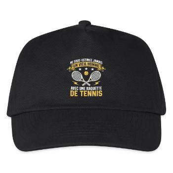 Old man with a tennis racket - Kids’ Baseball Cap - black - Front