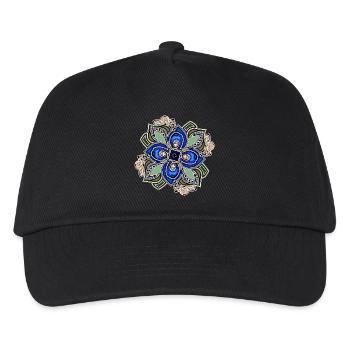 Blaugrüne extravagante Mandala-Blume - Kinder Basecap - Schwarz - Vorne
