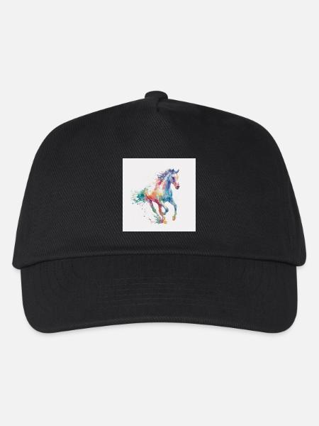 Regenbogenpferd Aquarell-Burst - Kinder Basecap - Schwarz