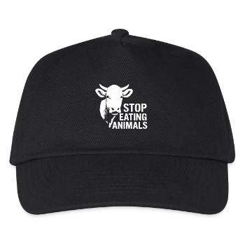 Kuh-Silhouette Stop Eating Animals - Kinder Basecap - Schwarz - Vorne