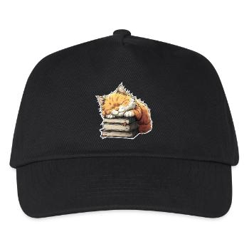 Cute Cat Sleeping on Book Pile - Kids’ Baseball Cap - black - Front