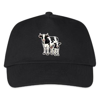 Kuh mit Kalb – liebevolle Bauernhof Illustration - Kinder Basecap - Schwarz - Vorne