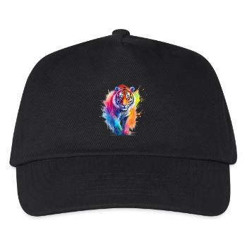 Regenbogen Tiger im Aquarell-Farbsplash.Look - Kinder Basecap - Schwarz - Vorne