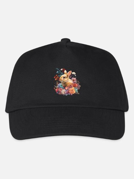 Hase Kaninchen Blumen Floral - Kinder Basecap - Schwarz