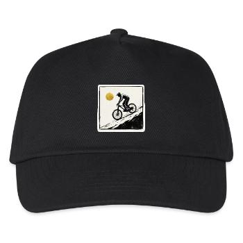 Mountainbiker Holzschnitt Goldene Sonne - Kinder Basecap - Schwarz - Vorne