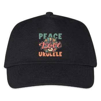 Peace Love Ukulele Hippie Hawaii Musik Musiker - Kinder Basecap - Schwarz - Vorne