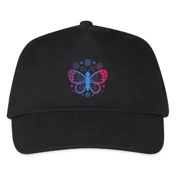 Farbverlauf Schmetterling mit Blumen - Kinder Basecap - Schwarz - Vorne