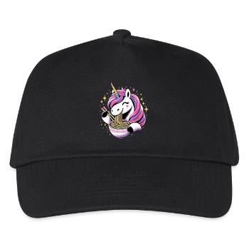 Happy Kawaii Unicorn Eating Ramen Noodles - Kids’ Baseball Cap - black - Front