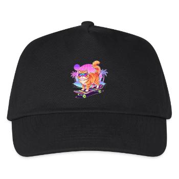 Retro Synthwave Katze Skateboard - Kinder Basecap - Schwarz - Vorne